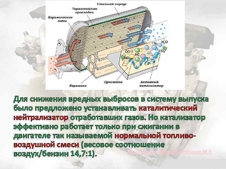 Для снижения вредных выбросов в систему выпуска было предложено устанавливать каталитический нейтрализатор отработавших газов.
