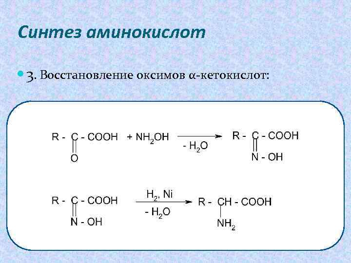 Кетокислоты аминокислот. Гидрирование оксима. Синтез аминокислот. Восстановление аминокислот. Оксимы восстановление.