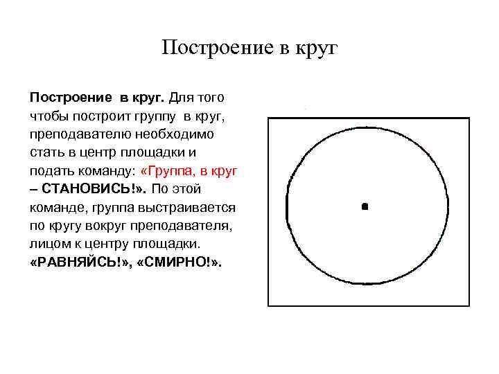 Построение в круг. Для того чтобы построит группу в круг, преподавателю необходимо стать в