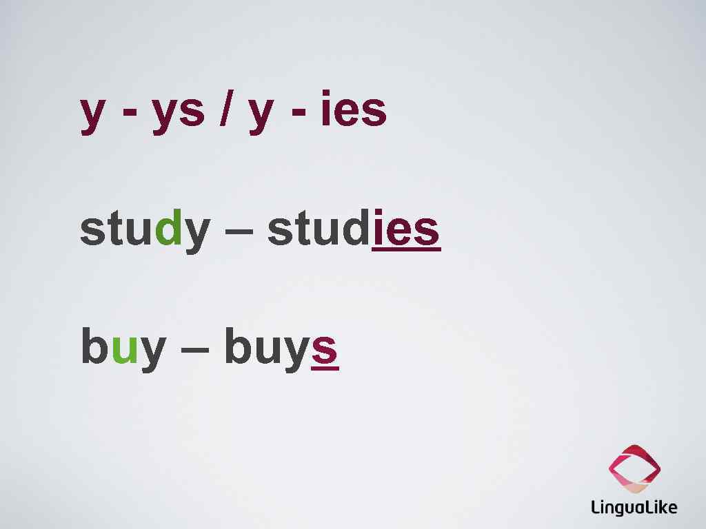 y - ys / y - ies study – studies buy – buys 