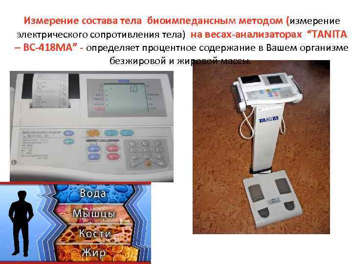 Измерение состава тела биоимпедансным методом (измерение электрического сопротивления тела) на весах-анализаторах “TANITA – BC-418
