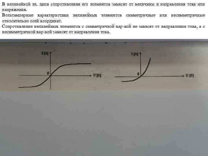 В нелинейной эл. цепи сопротивления его элементов зависит от величины и направления тока или