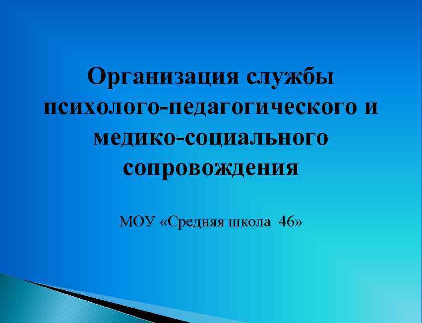 Организация службы психолого-педагогического и медико-социального сопровождения МОУ «Средняя школа 46» 