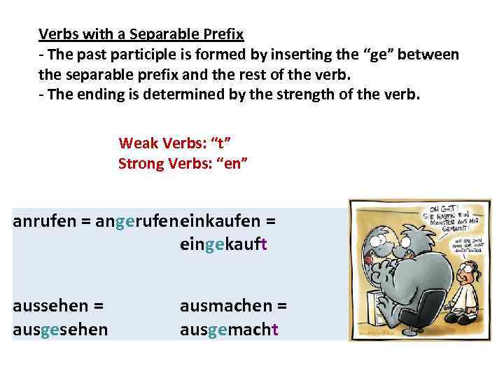 Verbs with a Separable Prefix - The past participle is formed by inserting the