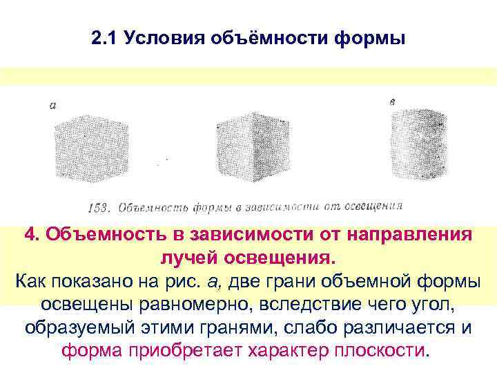 2. 1 Условия объёмности формы 4. Объемность в зависимости от направления лучей освещения. Как