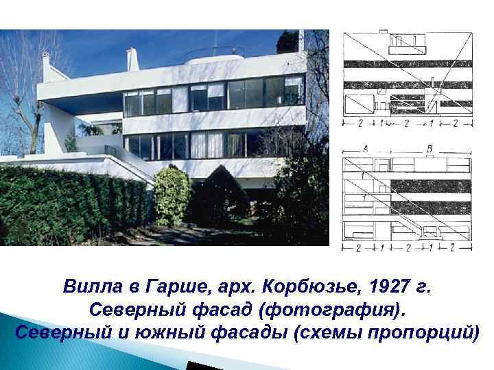 Вилла в Гарше, арх. Корбюзье, 1927 г. Северный фасад (фотография). Северный и южный фасады