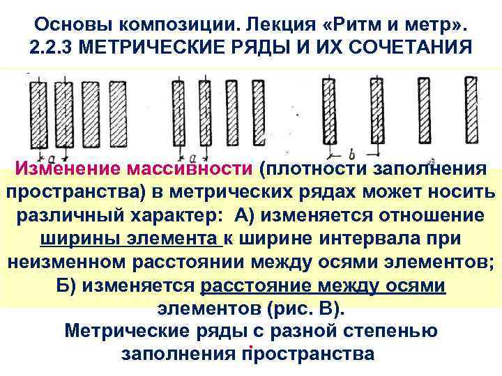 Основы композиции. Лекция «Ритм и метр» . 2. 2. 3 МЕТРИЧЕСКИЕ РЯДЫ И ИХ