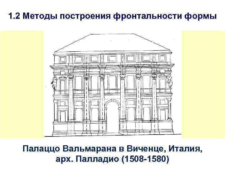 1. 2 Методы построения фронтальности формы Палаццо Вальмарана в Виченце, Италия, арх. Палладио (1508