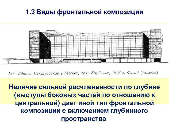 1. 3 Виды фронтальной композиции Наличие сильной расчлененности по глубине (выступы боковых частей по