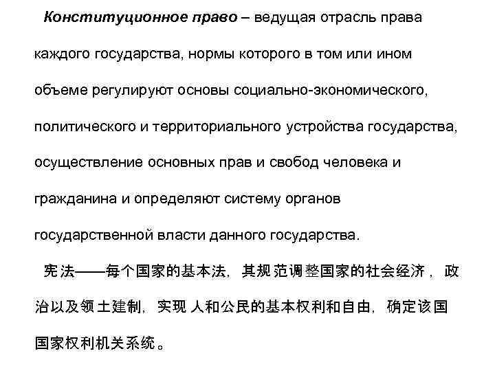Конституционное право – ведущая отрасль права каждого государства, нормы которого в том или ином