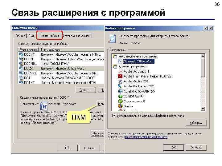 36 Связь расширения с программой ПКМ 