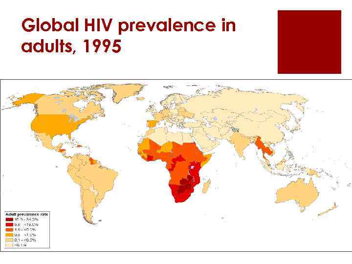 Global HIV prevalence in adults, 1995 