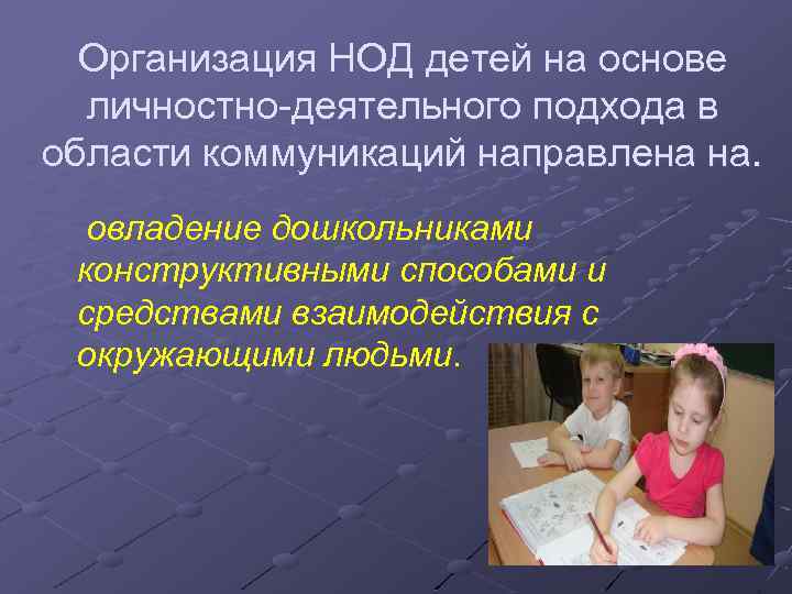 Организация НОД детей на основе личностно деятельного подхода в области коммуникаций направлена на. овладение