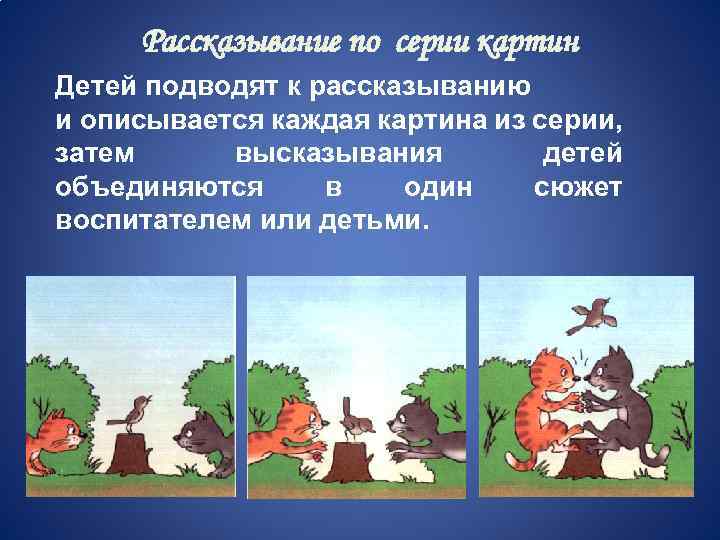 Рассказывание по серии картин Детей подводят к рассказыванию и описывается каждая картина из серии,