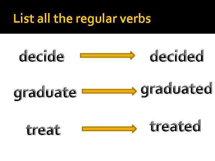 List all the regular verbs decided graduated treated 