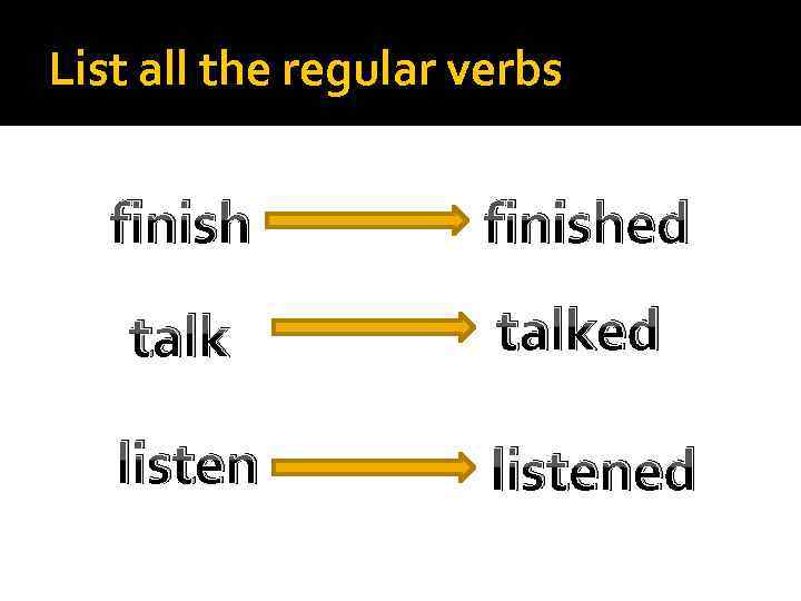 List all the regular verbs finished talked listened 