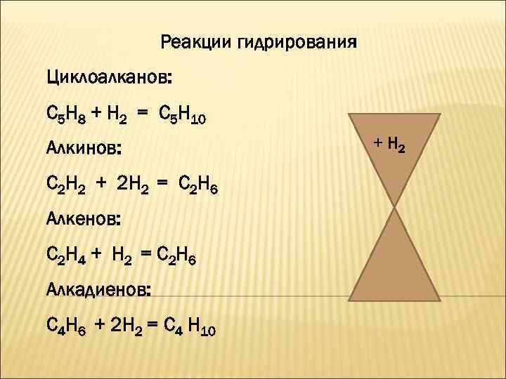 Реакции гидрирования Циклоалканов: С 5 Н 8 + Н 2 = С 5 Н