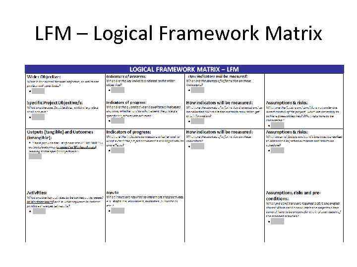 LFM – Logical Framework Matrix 