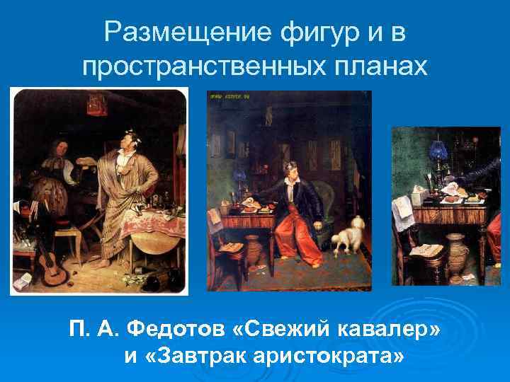 Размещение фигур и в пространственных планах П. А. Федотов «Свежий кавалер» и «Завтрак аристократа»