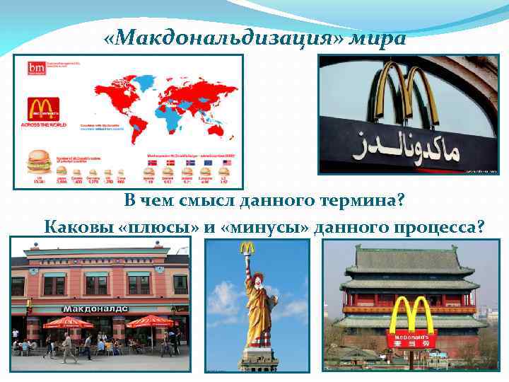  «Макдональдизация» мира В чем смысл данного термина? Каковы «плюсы» и «минусы» данного процесса?