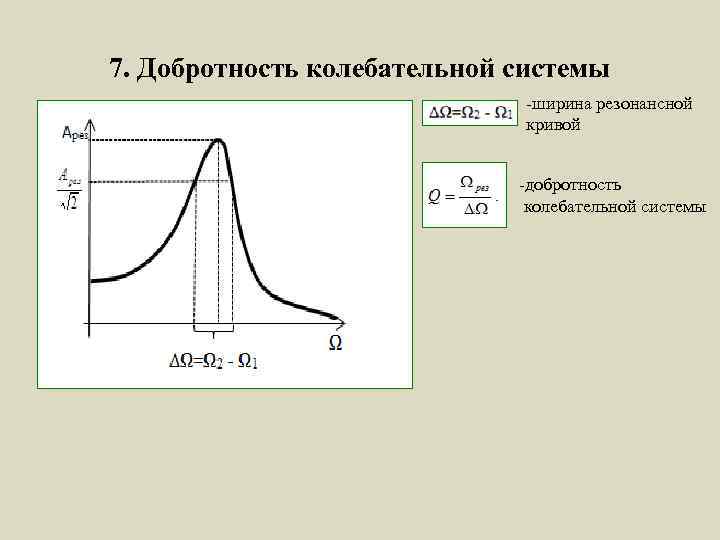 7. Добротность колебательной системы -ширина резонансной кривой -добротность колебательной системы 