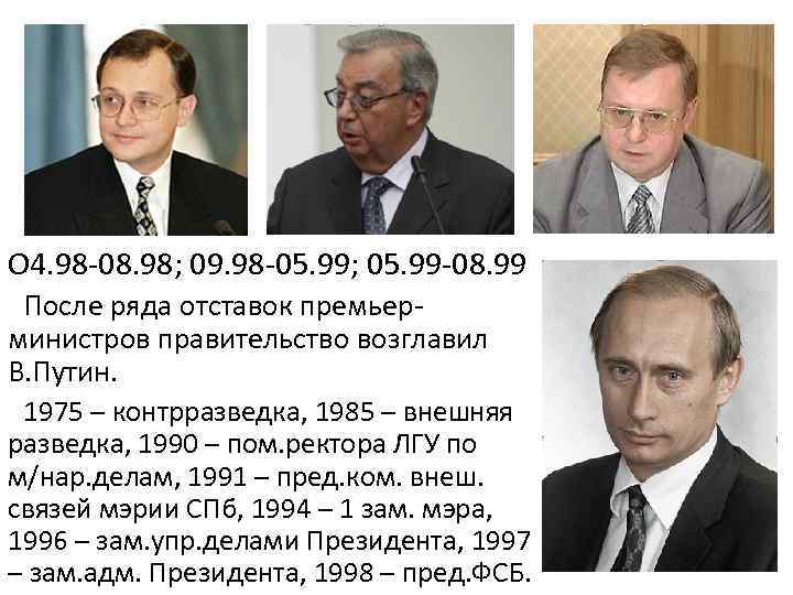 О 4. 98 -08. 98; 09. 98 -05. 99; 05. 99 -08. 99 После