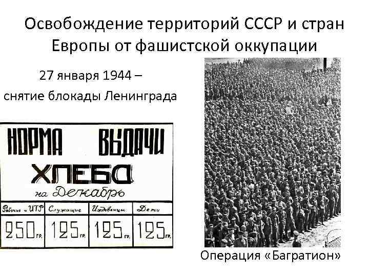 Освобождение территорий СССР и стран Европы от фашистской оккупации 27 января 1944 – снятие