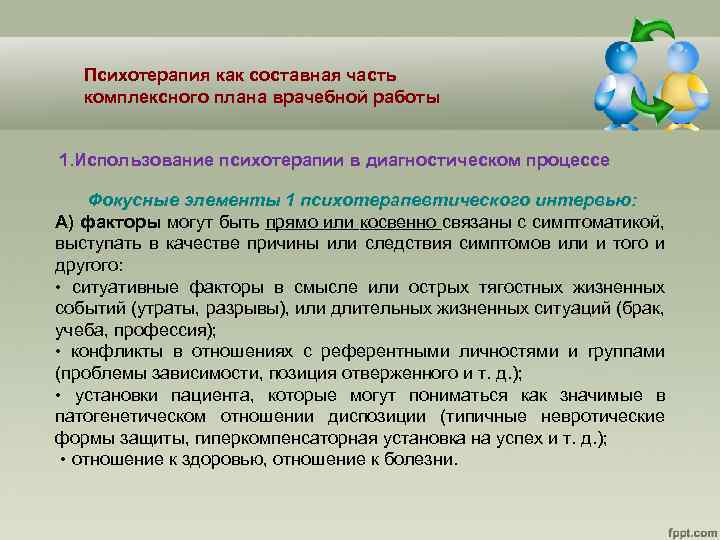 Психотерапия как составная часть комплексного плана врачебной работы 1. Использование психотерапии в диагностическом процессе