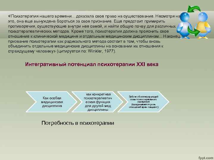  «Психотерапия нашего времени. . . доказала свое право на существование. Несмотря на это,