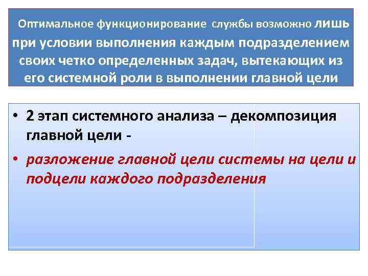  Оптимальное функционирование службы возможно лишь при условии выполнения каждым подразделением своих четко определенных