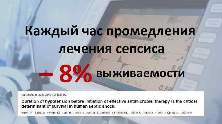 Каждый час промедления лечения сепсиса – 8% выживаемости 