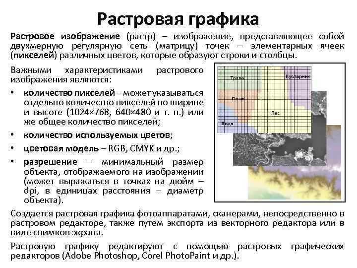 Растровая графика Растровое изображение (растр) – изображение, представляющее собой двухмерную регулярную сеть (матрицу) точек