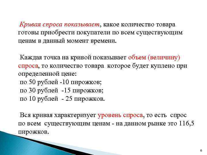 Кривая спроса показывает, какое количество товара готовы приобрести покупатели по всем существующим ценам в