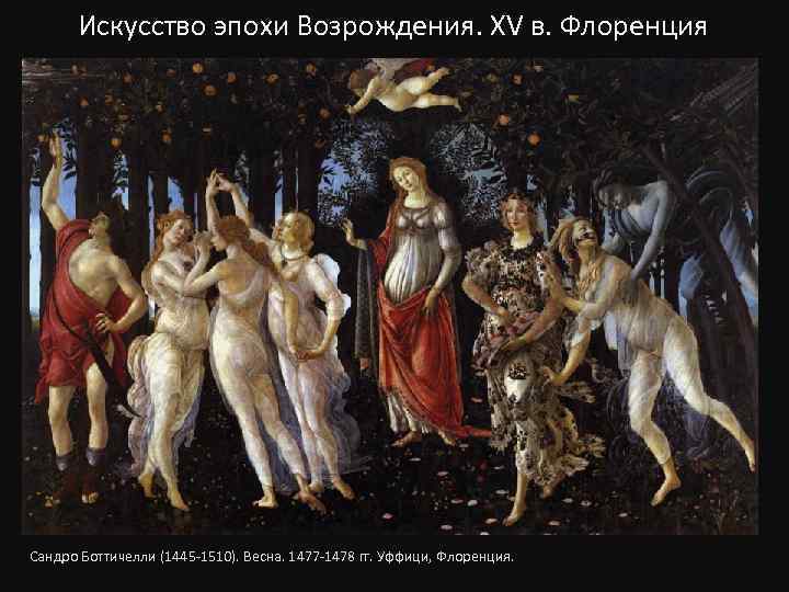 Искусство эпохи Возрождения. XV в. Флоренция Сандро Боттичелли (1445 -1510). Весна. 1477 -1478 гг.