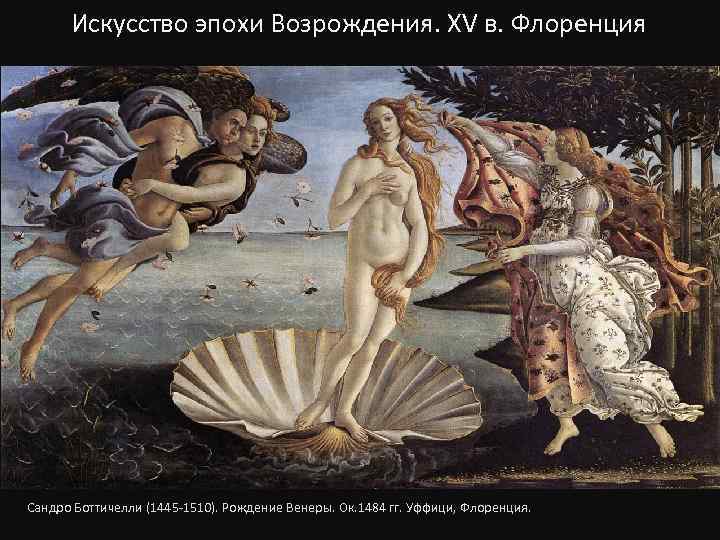 Искусство эпохи Возрождения. XV в. Флоренция Сандро Боттичелли (1445 -1510). Рождение Венеры. Ок. 1484