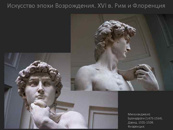 Искусство эпохи Возрождения. XVI в. Рим и Флоренция Микеланджело Буонарроти (1475 -1564). Давид. 1501