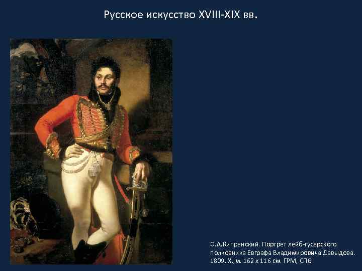 Русское искусство XVIII-XIX вв. О. А. Кипренский. Портрет лейб-гусарского полковника Евграфа Владимировича Давыдова. 1809.