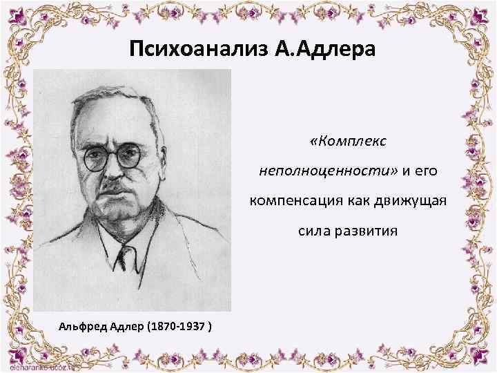 Психоанализ А. Адлера «Комплекс неполноценности» и его компенсация как движущая сила развития Альфред Адлер