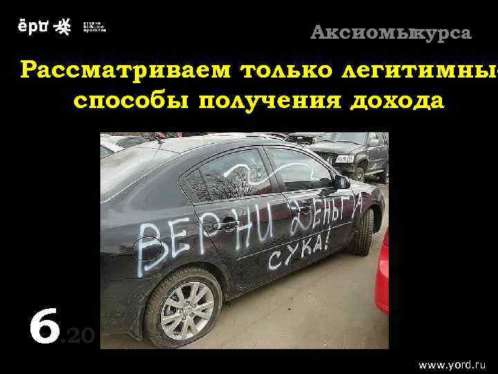 Аксиомыкурса Рассматриваем только легитимные способы получения дохода 6. 20 6 www. yord. ru 