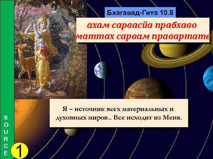 Бхагавад-Гита 10. 8 ахам сарвасйа прабхаво маттах сарвам правартате S O U R C