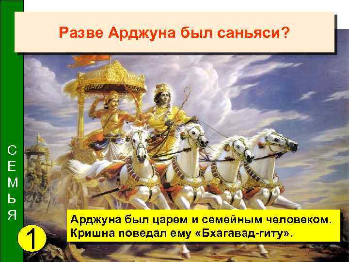 Разве Арджуна был саньяси? С Е М Ь Я 1 Арджуна был царем и
