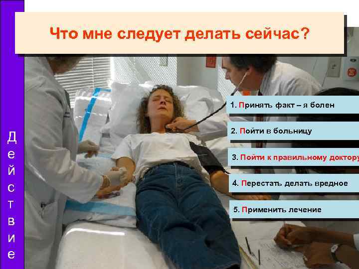 Что мне следует делать сейчас? 1. Принять факт – я болен Д е й