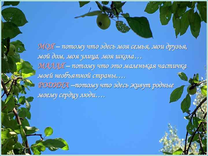 МОЯ – потому что здесь моя семья, мои друзья, мой дом, моя улица, моя