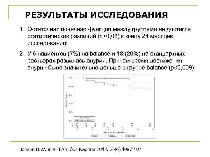 РЕЗУЛЬТАТЫ ИССЛЕДОВАНИЯ 1. Остаточная почечная функция между группами не достигла статистических различий (р<0, 06)