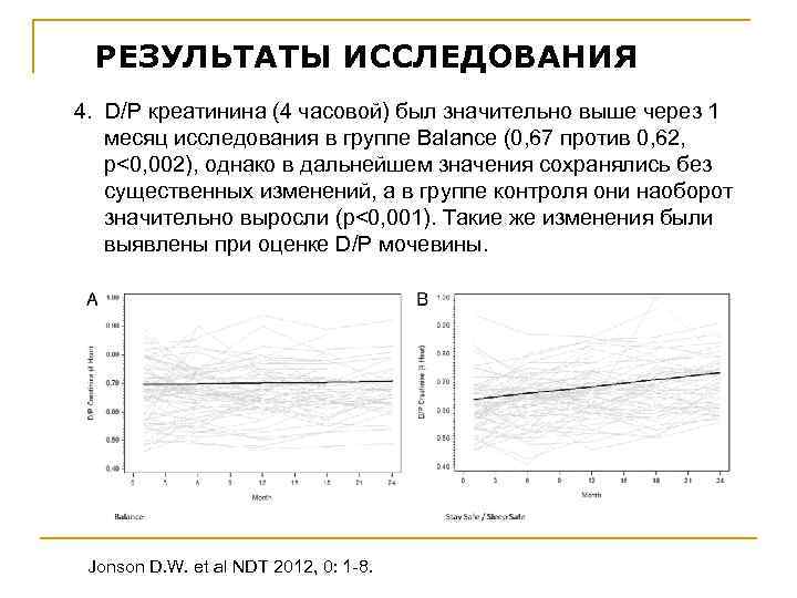 РЕЗУЛЬТАТЫ ИССЛЕДОВАНИЯ 4. D/P креатинина (4 часовой) был значительно выше через 1 месяц исследования