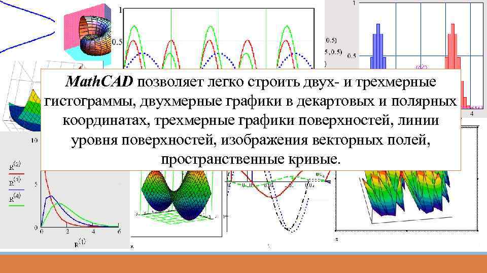 Math. CAD позволяет легко строить двух- и трехмерные гистограммы, двухмерные графики в декартовых и