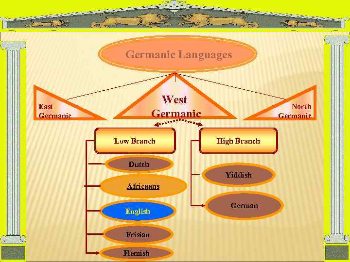 Germanic Languages West Germanic East Germanic Low Branch North Germanic High Branch Dutch Yiddish