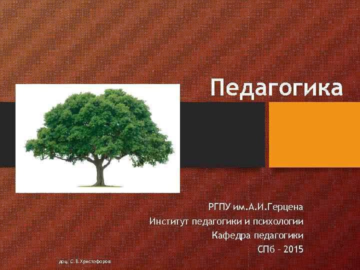 Педагогика РГПУ им. А. И. Герцена Институт педагогики и психологии Кафедра педагогики СПб –