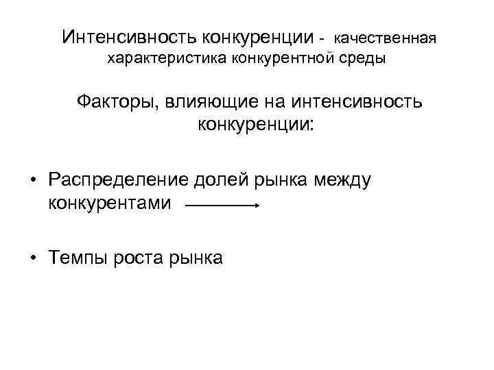 Факторы интенсивности конкуренции. Интенсивность конкуренции. Рынки с интенсивной конкуренцией. Основные факторы, обуславливающие интенсивность конкуренции. 2. Методика анализа конкурентной борьбы на рынке..