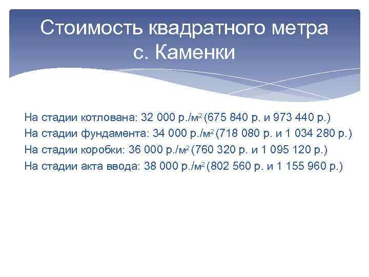 Стоимость квадратного метра с. Каменки На стадии котлована: 32 000 р. /м 2 (675